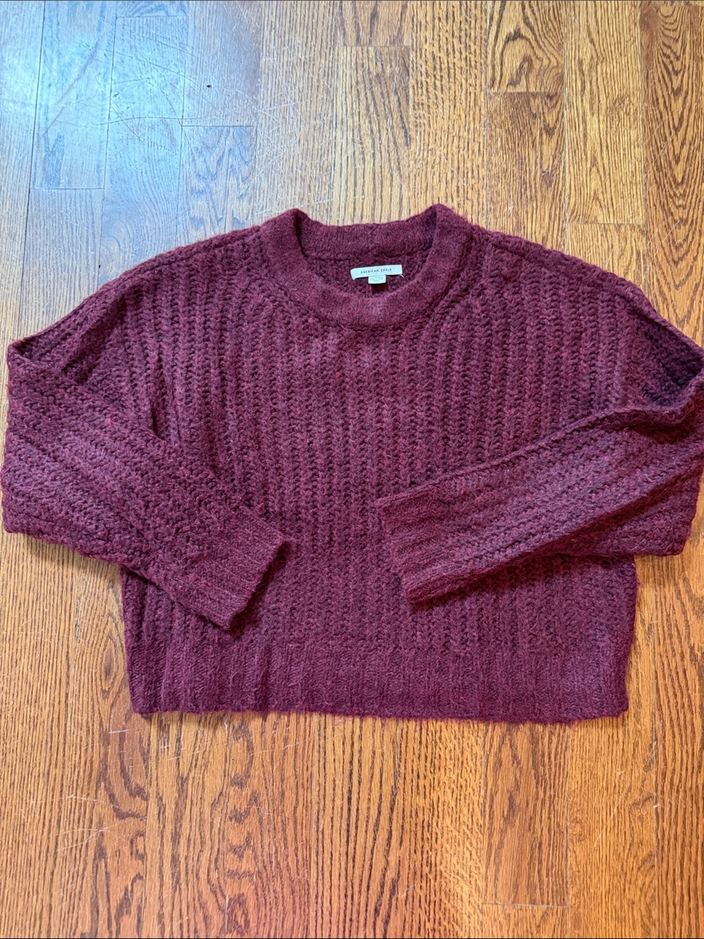 American Eagle  knit cropped boxy Crewneck Sweater